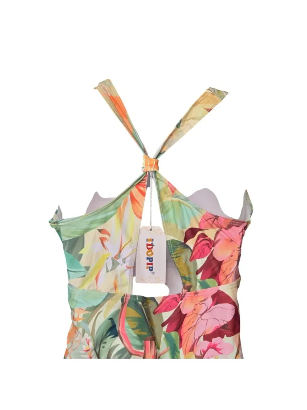 Tropical Print One Piece Swimsuit L Deep V Neck Cutout Back Adjustable - Picture 9 of 9